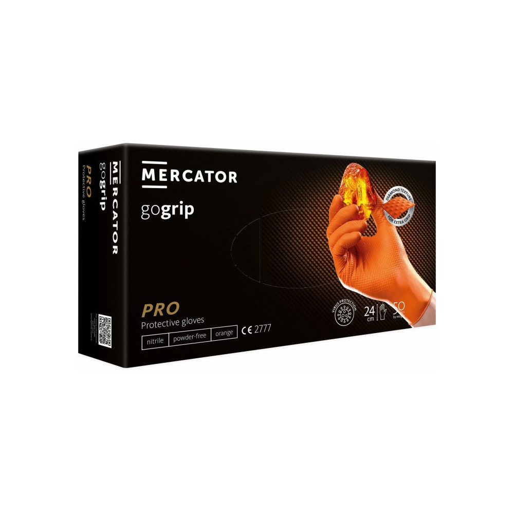 Rękawice nitrylowe bezpudrowe MERCATOR GOGRIP ORANGE (50szt.)